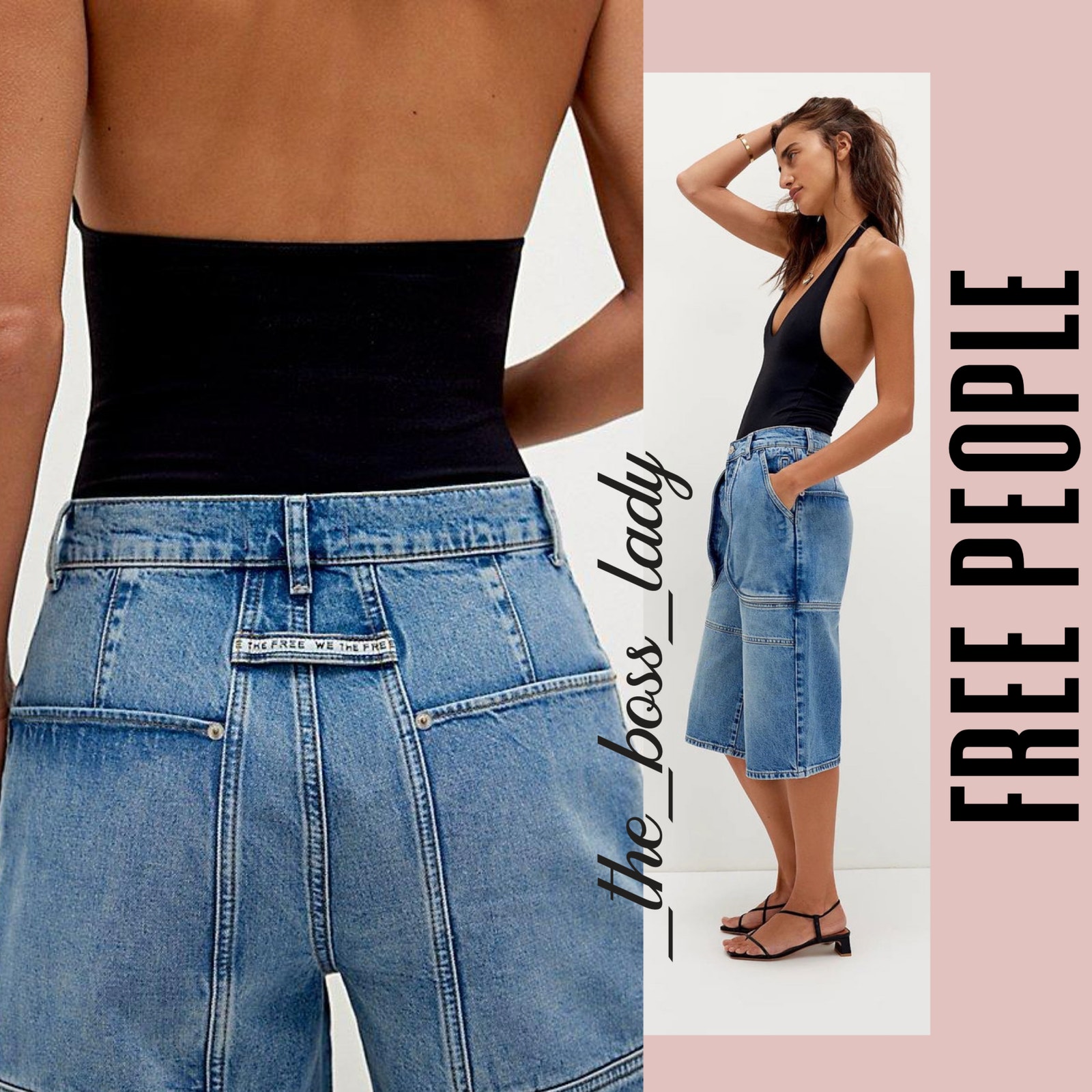 Free People Cropped Jeans Pants Long Shorts Denim Bermuda Relaxed Cotton 25